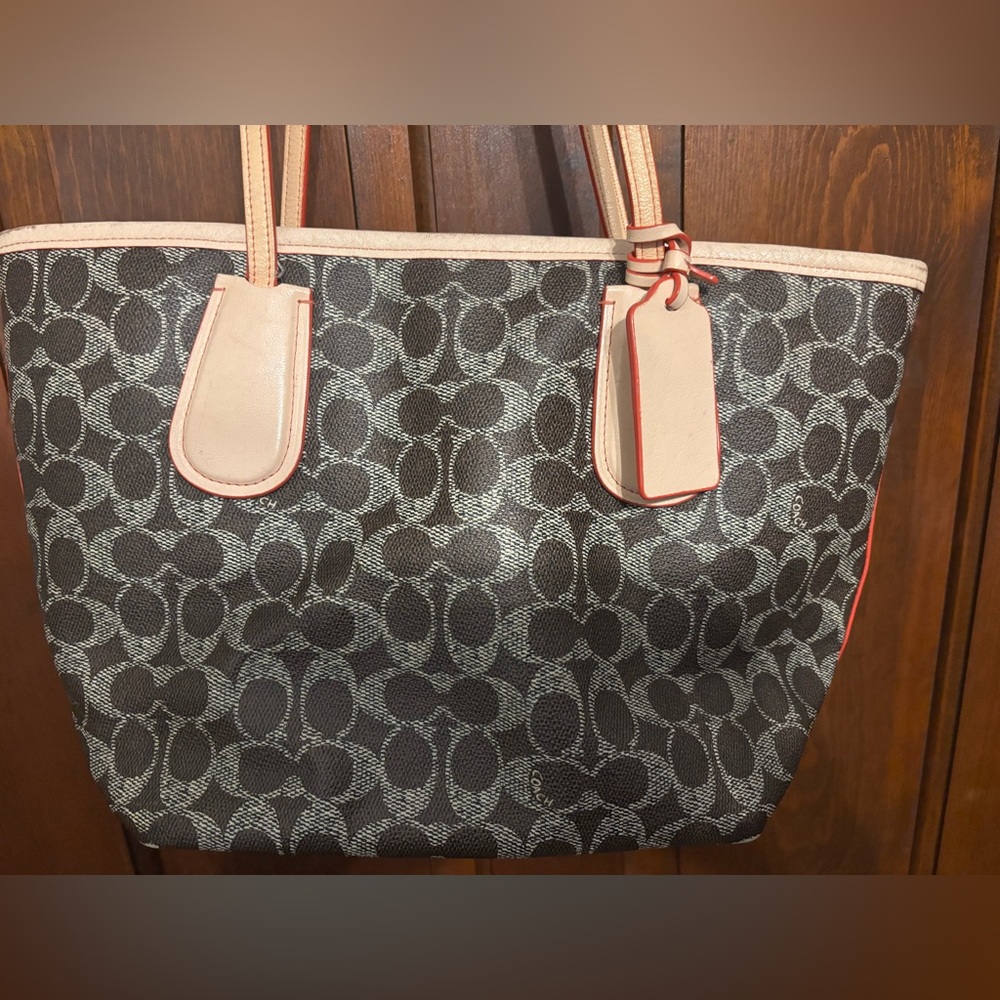 Coach Black and Tan Signature Tote